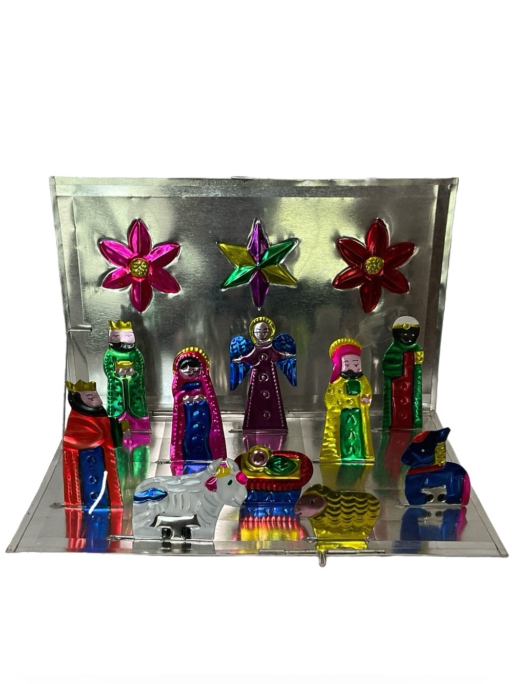 Mexican Painted Tin Pop-Up Nativity Set - Folk Art